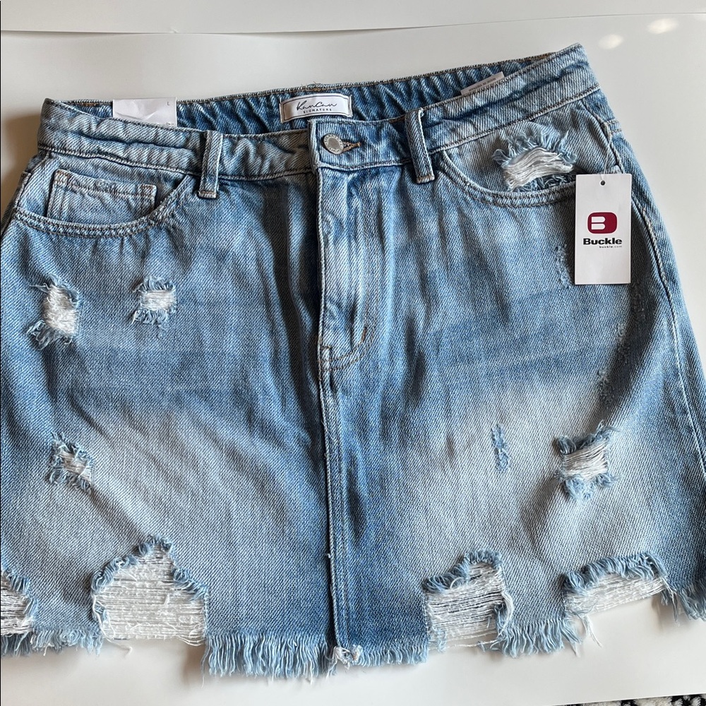 Buckle‎ Light Blue Distressed Denim Mini Skirt